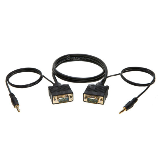 3FT SVGA Video Cable + 3.5mm Audio Jack Male to Male PC Display Monitor Cord 3FT SVGA Video Cable + 3.5mm Audio Jack Male to Male PC Display Monitor Cord