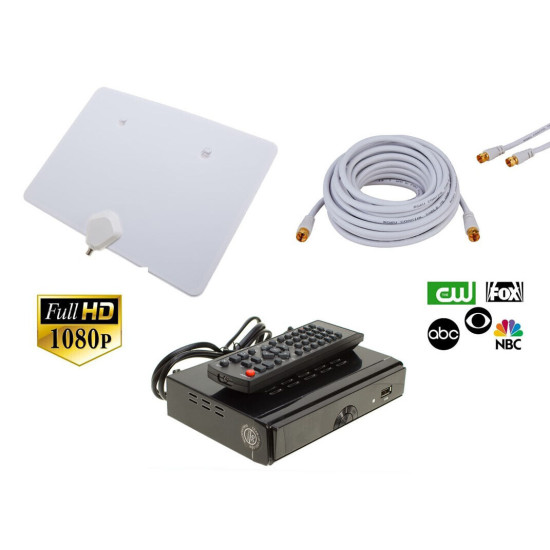 Indoor Digital TV Antenna White w/Digital Converter Box & RG6 Coaxial Cable LOT Indoor Digital TV Antenna White w/Digital Converter Box & RG6 Coaxial Cable LOT